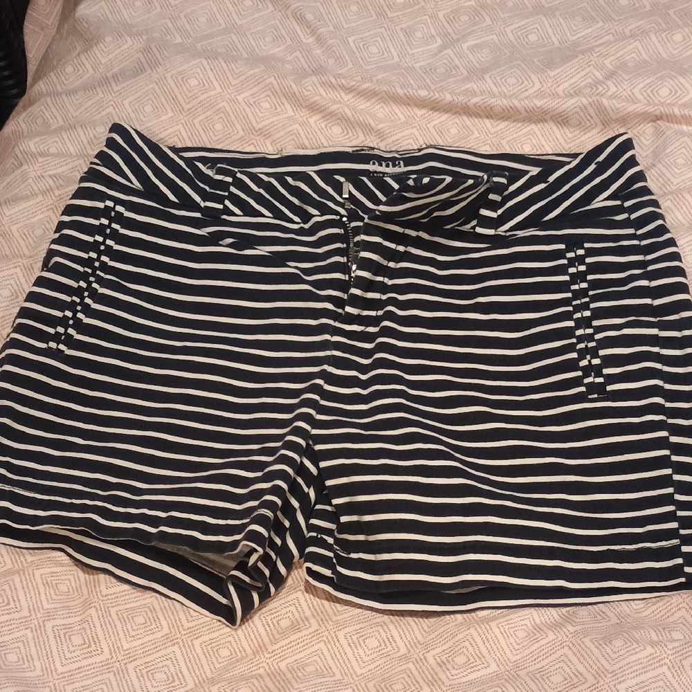 a.n.a Navy and White Striped Bermuda Shorts